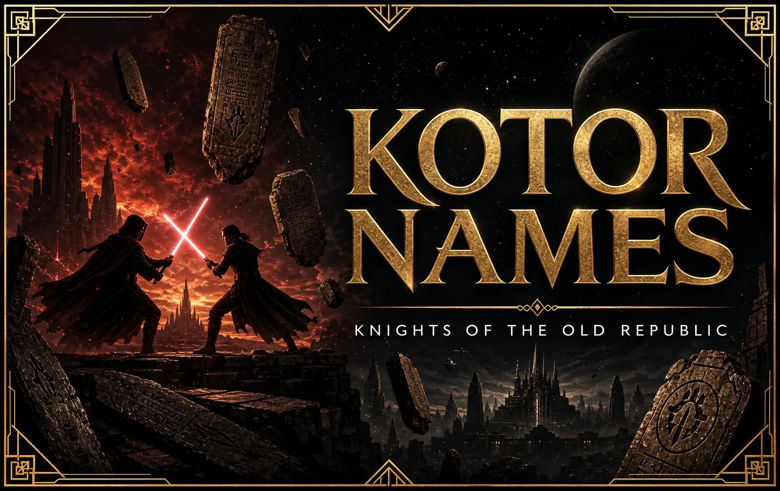Characters naming guide — KOTOR Name Generator: 200+ Names for Knights of the Old Republic KOTOR Name Generator: 200+ Names for Knights of the Old Republic — KOTOR name generator with 200+ Old Republic names